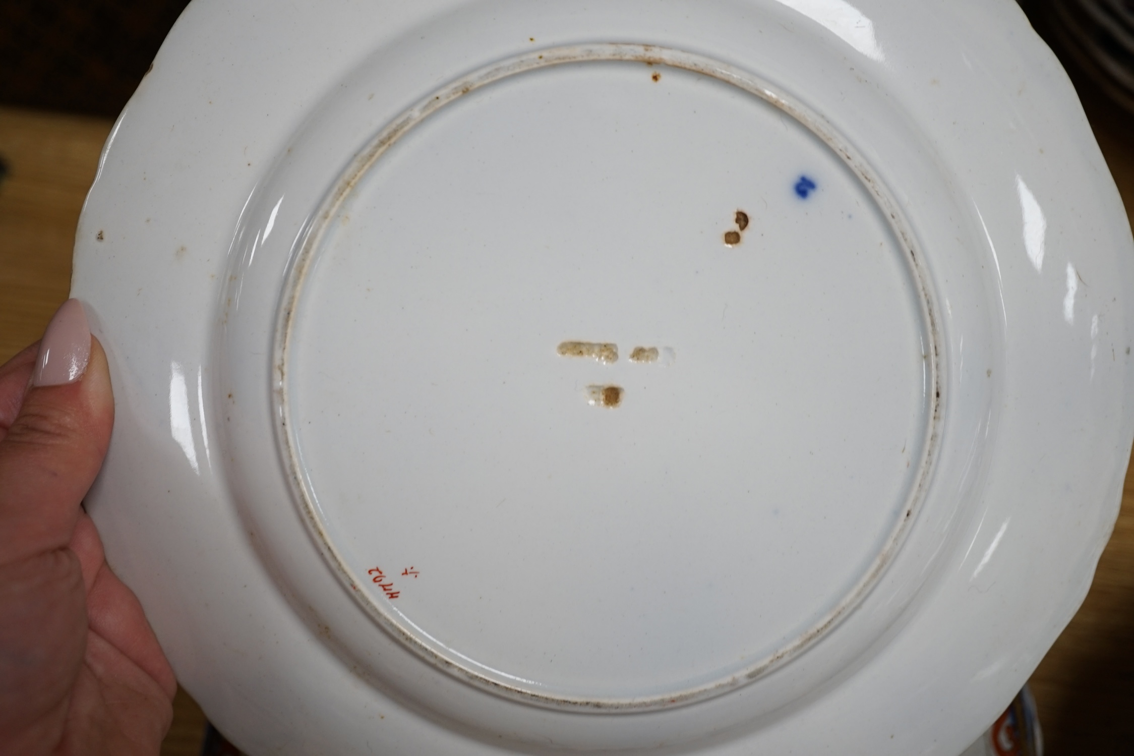 Thirty Victorian Ironstone Imari pattern plates and a bone china cup and saucer. Condition - fair
